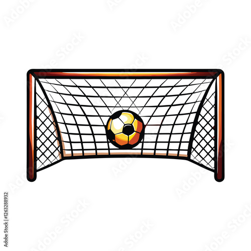 Create a clean, editable vector illustration of a soccer goal with a soccer ball inside, ready for modification.  Ensure sharp lines and accurate proportions.