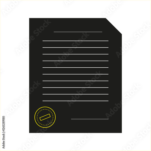 Legal document icon. Certified vector paper. Official seal design. Black contract file. EPS 10.