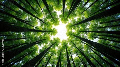 Exploring the Lush Green Canopy of a Mangrove Forest From a Bottomup Perspective Under Bright Daylight. Generative AI photo