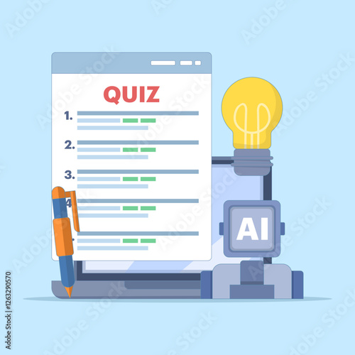 technology concept to answer questions. answering questions with the help of AI or artificial intelligence. illustration of asking a robot for help to answer a quiz. flat style design.