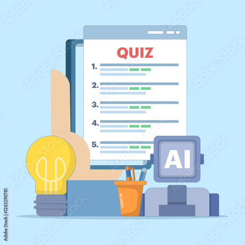 technology concept to answer questions. answering questions with the help of AI or artificial intelligence. illustration of asking a robot for help to answer a quiz. flat style design.
