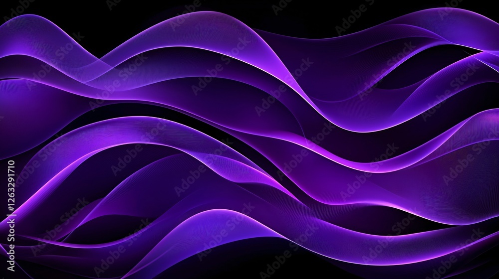 Fototapeta premium Abstract purple waves flowing, dark background, design element