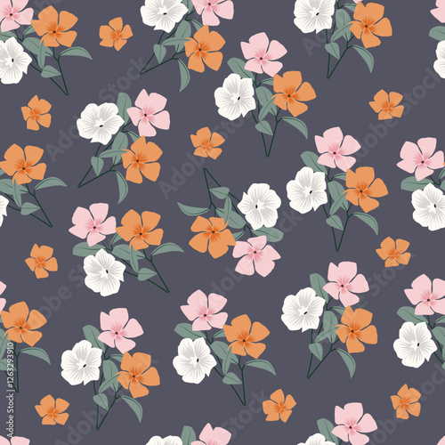 Floral seamless surface pattern design. Flowery textured background of stylized flowers and branchlets