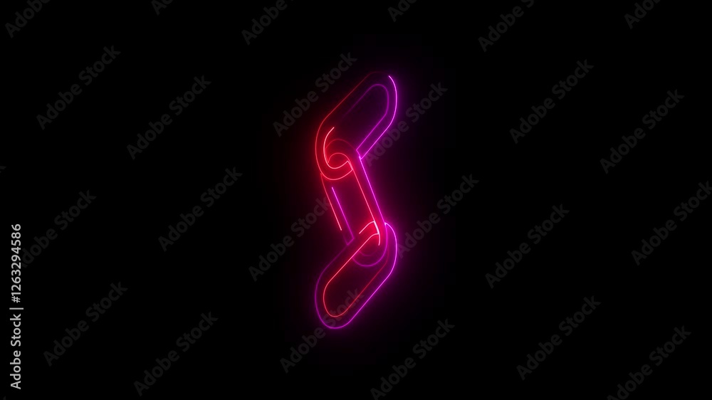 Neon glowing blue color chain icon animation on black background. Neon line shackle icon concept. Chain icon animation with neon. Neon glowing blue color chain icon animation on black background. Neon line shackle icon concept. Chain icon animation with neon.