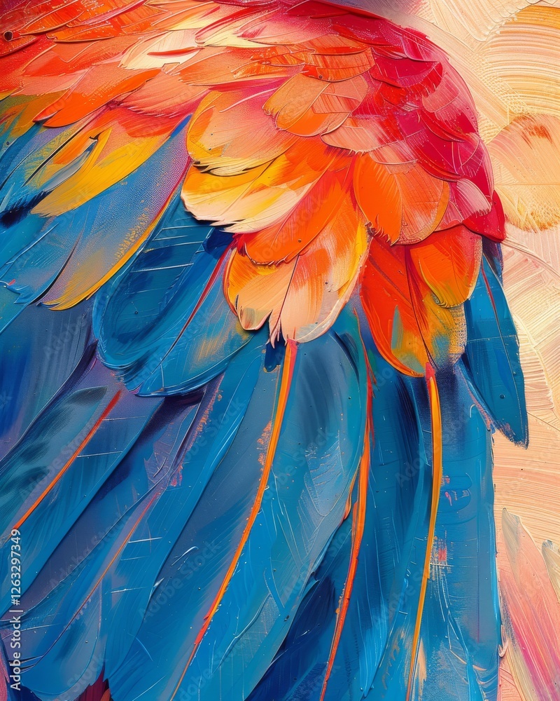 Obraz premium Vibrant Beauty: Close-up of Colorful Parrot Wing Feathers with Exquisite Details