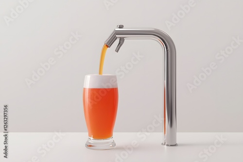 Pouring Refreshment: Amber liquid flows from a sleek tap into a pint glass, creating a creamy head.  The image showcases the refreshing nature of the beverage. 