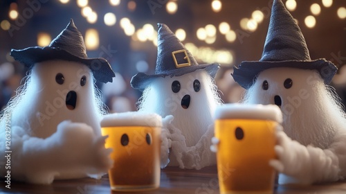 Festive ghosts enjoy beer at pub