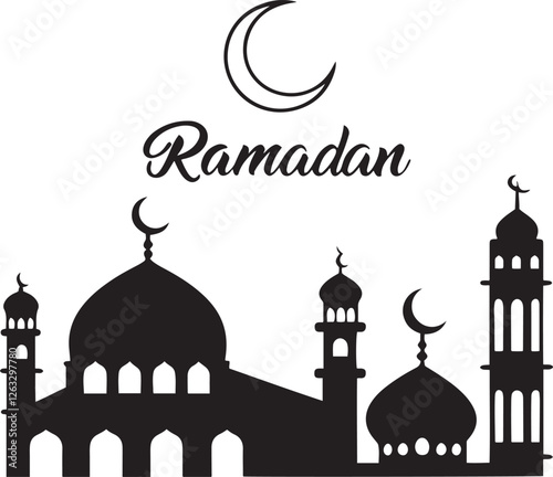 Ramadan mubarak template silhouette vector with mosque.