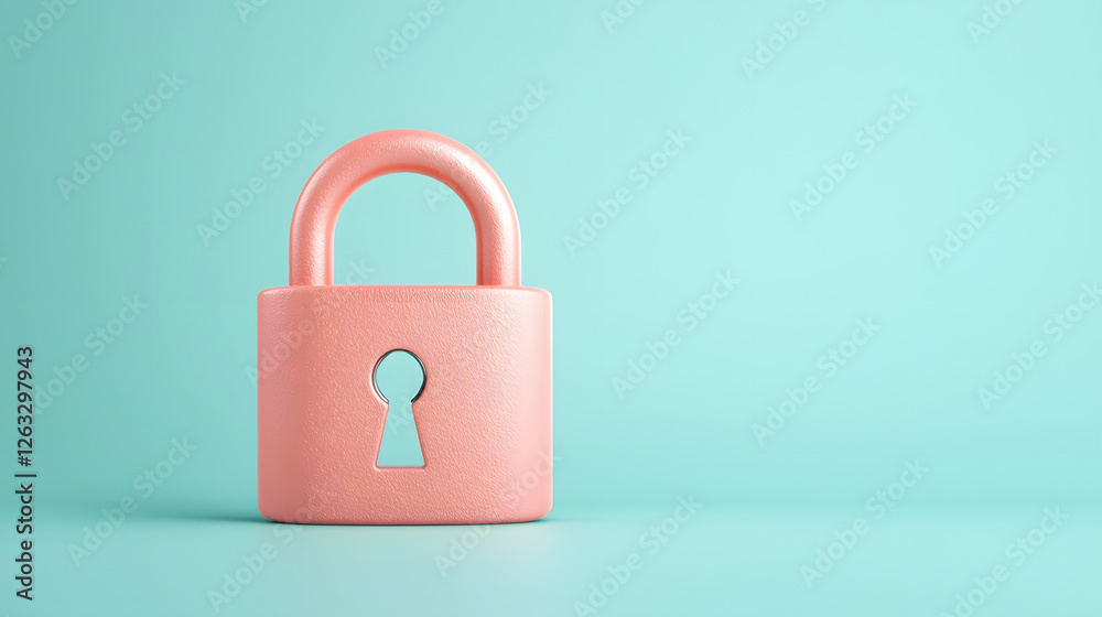 pink padlock on turquoise background symbolizes security and protection. This conveys sense of safety and confidentiality in modern design