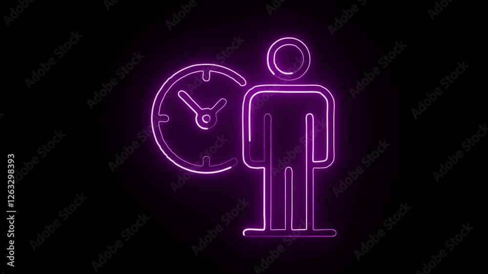 glowing neon time management icon isolated on black background. HD video motion graphic animation glowing neon time management icon isolated on black background. HD video motion graphic animation