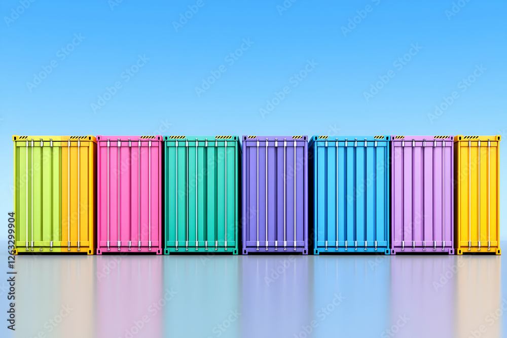 Obraz premium Colorful Containers Lined Up Against Clear Blue Sky for Global Shipping Concepts. Generative AI