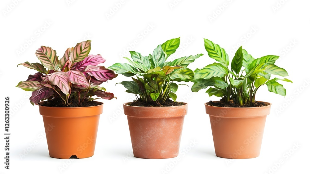 Fototapeta premium Potted plants side view on isolated white background