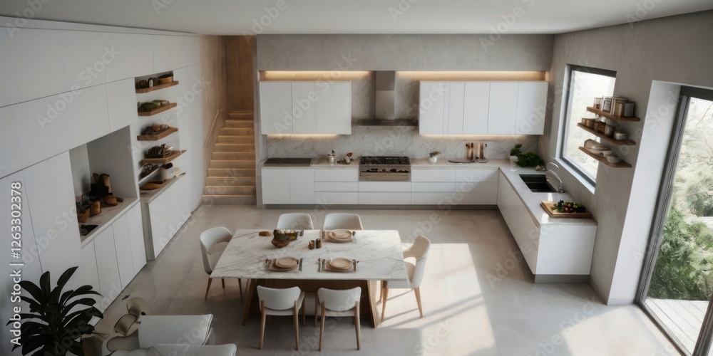 Modern Minimalist Kitchen Design With Island And Staircase Modern Minimalist Kitchen Design With Island And Staircase
