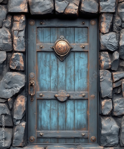 old blue wood door medieval 