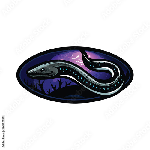 Create a highly detailed vector illustration of a frilled shark, showcasing its unique features and anatomical details.  Include accurate coloration and texture.