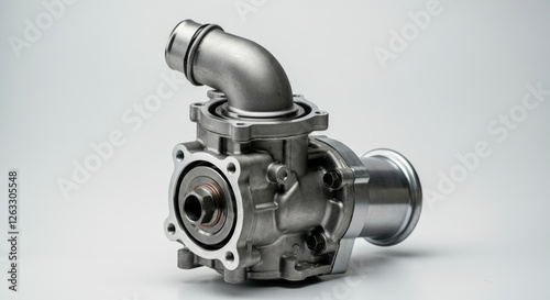 Steel turbocharger part on white background highlighting industrial design