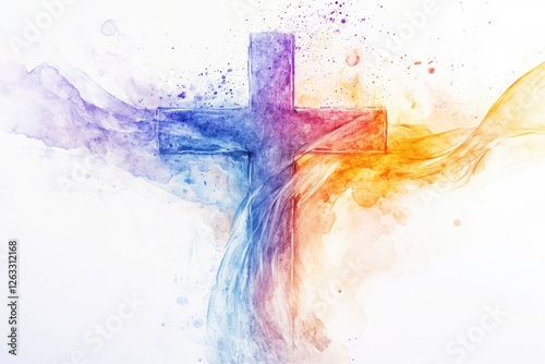 White Background Cross Watercolor
