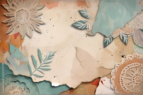 Wallpaper Mural Colorful mixed media collage featuring floral designs and abstract textures on a textured background Torontodigital.ca