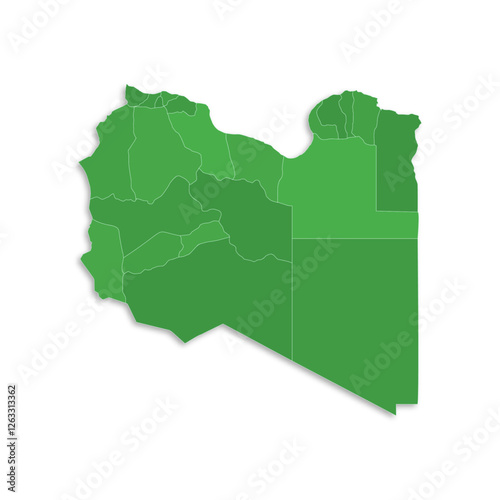 Libya map with border highlighted regions, states, isolated on white background. Template map of Libya. Detailed vector illustration.