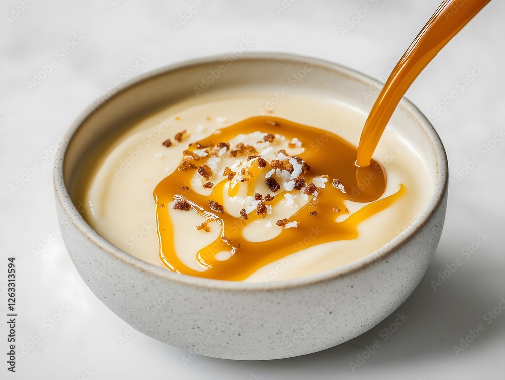 Vanilla Pudding with Caramel Drizzle and Toasted Coconut Flakes Vanilla Pudding with Caramel Drizzle and Toasted Coconut Flakes