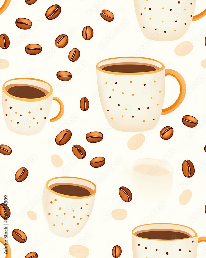 Obraz premium seamless pattern hand drawn illustration cute style Coffee pattern with cups and beans on background.