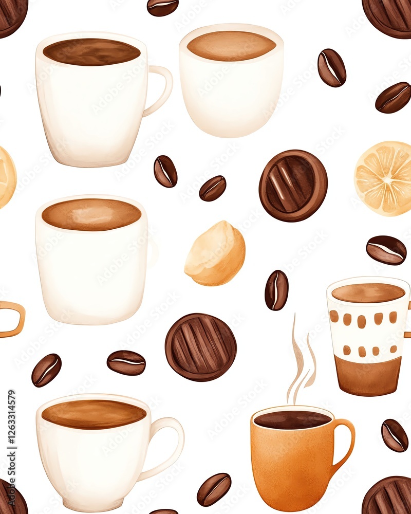 Fototapeta premium seamless pattern hand drawn illustration cute style Artistic coffee cup and beans pattern design.