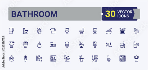 Bathroom collection. Contains related to wayfinding, washroom, silhouette, male, wash and more. Minimal icons. Editable vector outline and solid icons.