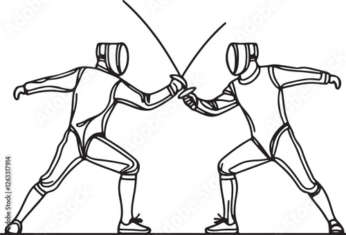 Dynamic Line Art of Fencer Engaged in Duel