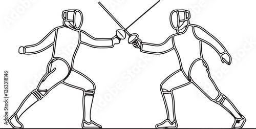 Dynamic Line Art of Fencer Engaged in Duel