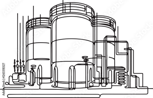 Detailed Line Drawing of Gas Storage Tank and Pipe