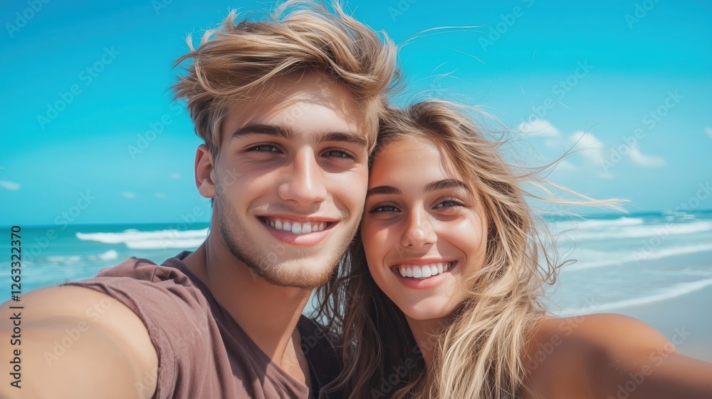 Joyful Beach Selfie of Young Couple in Tropical Paradise Capturing Fun Moments Relaxed Atmosphere Vibrant Colors Joyful Beach Selfie of Young Couple in Tropical Paradise Capturing Fun Moments Relaxed Atmosphere Vibrant Colors