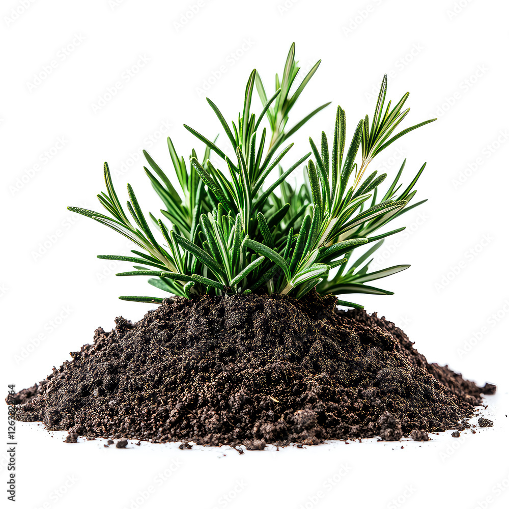 Rosemary Herb Plant Growing in Soil: A Close-up Studio Shot of Fresh Rosemary Rosemary Herb Plant Growing in Soil: A Close-up Studio Shot of Fresh Rosemary