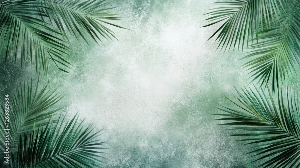 Obraz premium Green shadow abstract overlay with palm leaves creating a tranquil natural backdrop