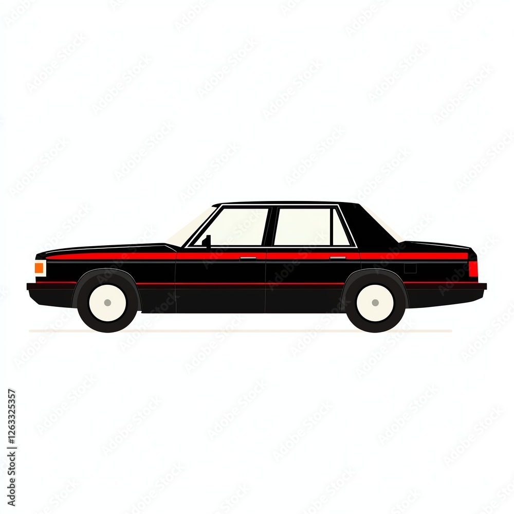 Die-cut illustration of a classic black and red vintage car on a white isolated background. Die-cut illustration of a classic black and red vintage car on a white isolated background.
