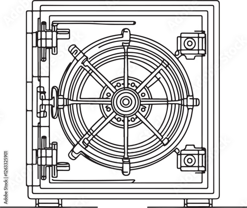 Minimalist Safe Vault Line Art  Illustration