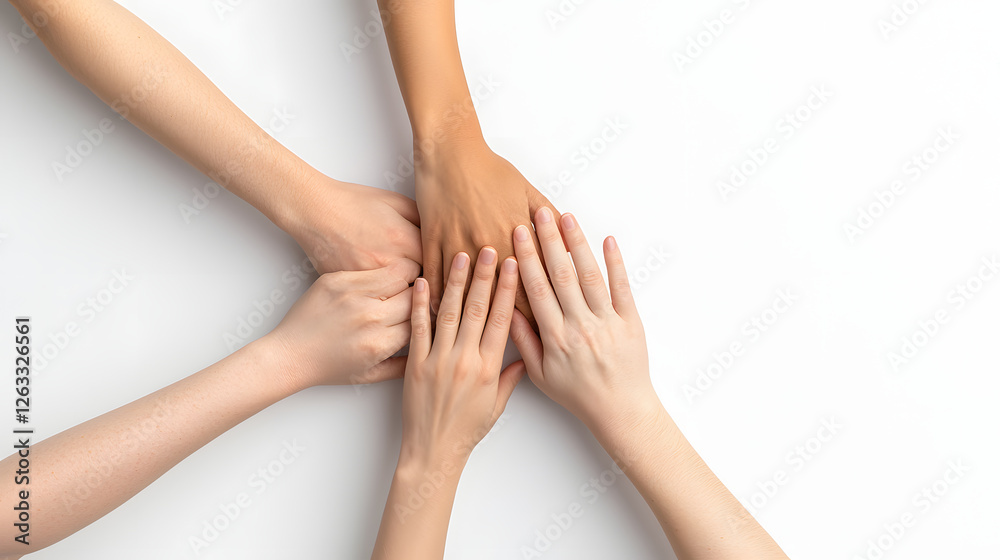 Hands coming together in unity and collaboration, symbolizing teamwork and support. This captures essence of cooperation and shared goals among diverse individuals