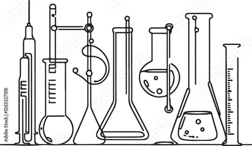 Simple Line Drawing of Three Chemistry Lab Tools