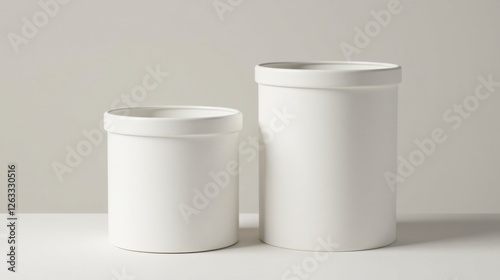 Wallpaper Mural Two simple white cylindrical containers on a neutral background, ideal for minimalist product displays or branding presentations. Torontodigital.ca