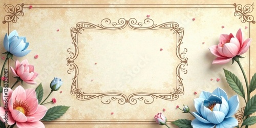 Elegant Floral Frame on Antique Parchment Background, Perfect for Wedding Invitations, Announcements, or Decorative Purposes