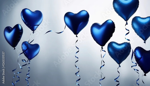 Blue heart shaped balloons. 
