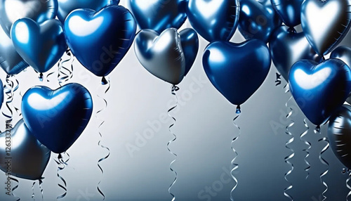 Blue heart shaped balloons. 