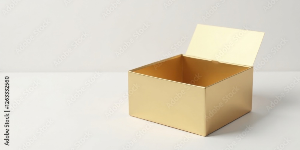 A Partially Opened Golden Square Box on a White Surface Awaiting Its Contents A Partially Opened Golden Square Box on a White Surface Awaiting Its Contents