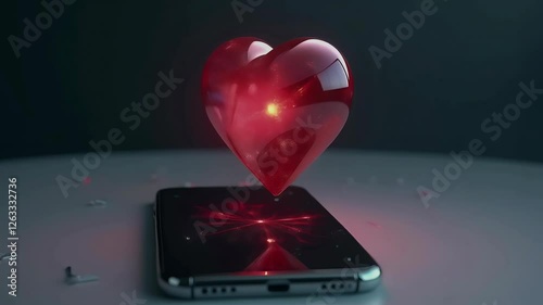 Captivating heart animation shines above smartphone screen in digital art
