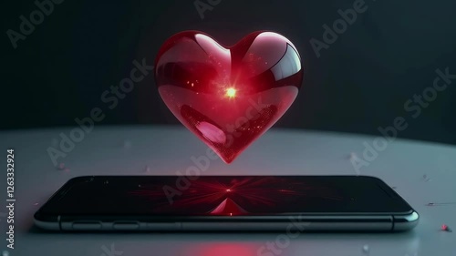 Red heart floating above smartphone creates a mesmerizing visual experience