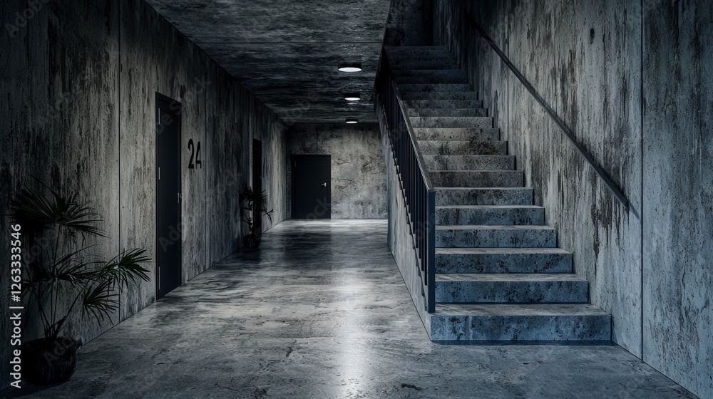 Obraz premium Exploring grief and reflection in an abandoned stairway urban environment abstract imagery moody atmosphere