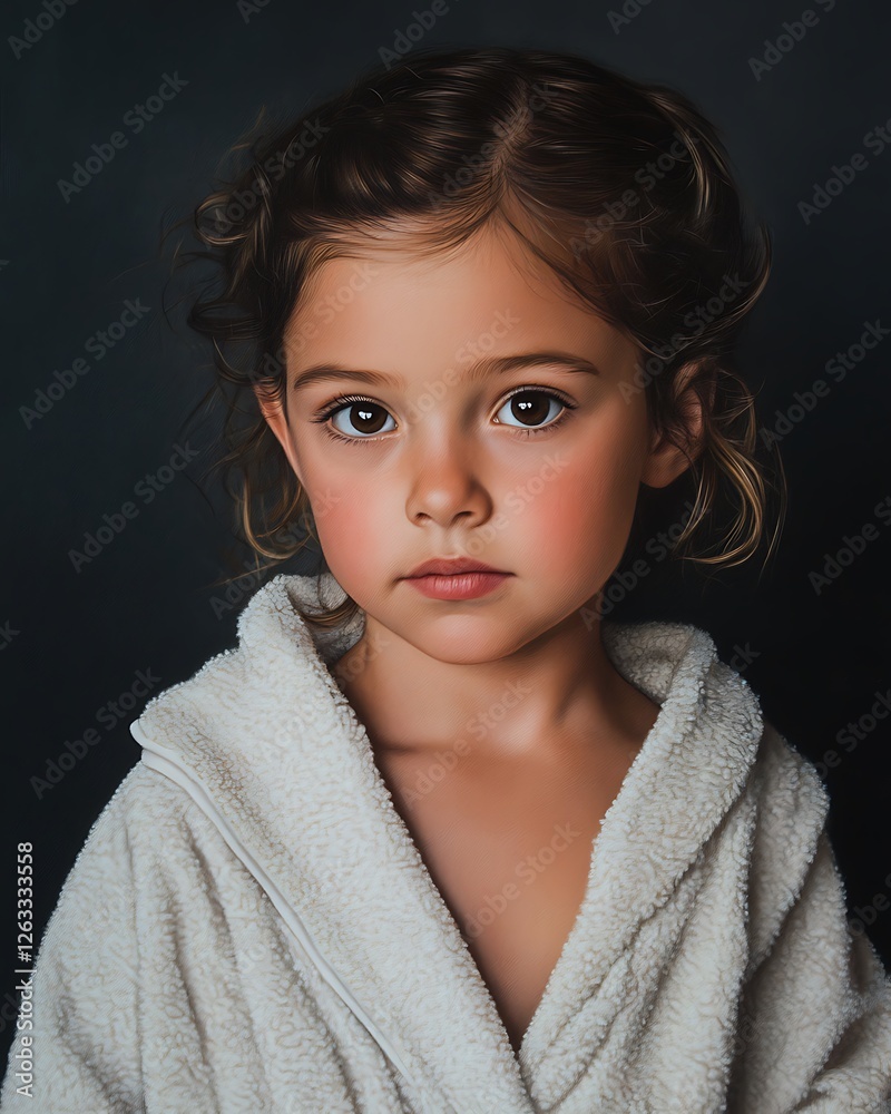 Portrait of a cute girl in a bathrobe.