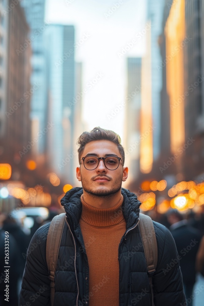 Fototapeta premium City Street Scene with Dressed Man