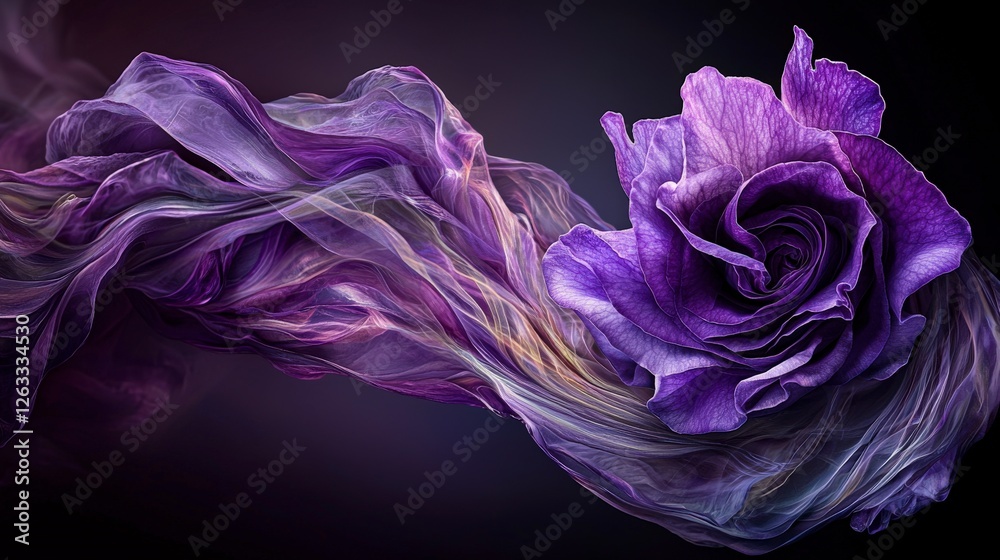 Obraz premium Dramatic purple hues capture the beauty of a rose in floral art photography still life concept