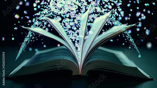 Mystical patterns emerge from an open book in a serene room