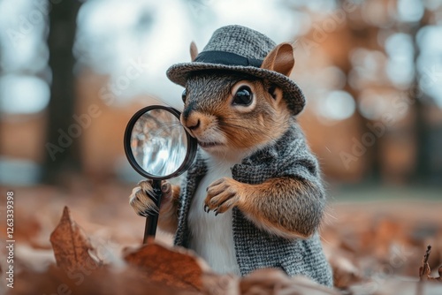 Squirrel with magnifying glass